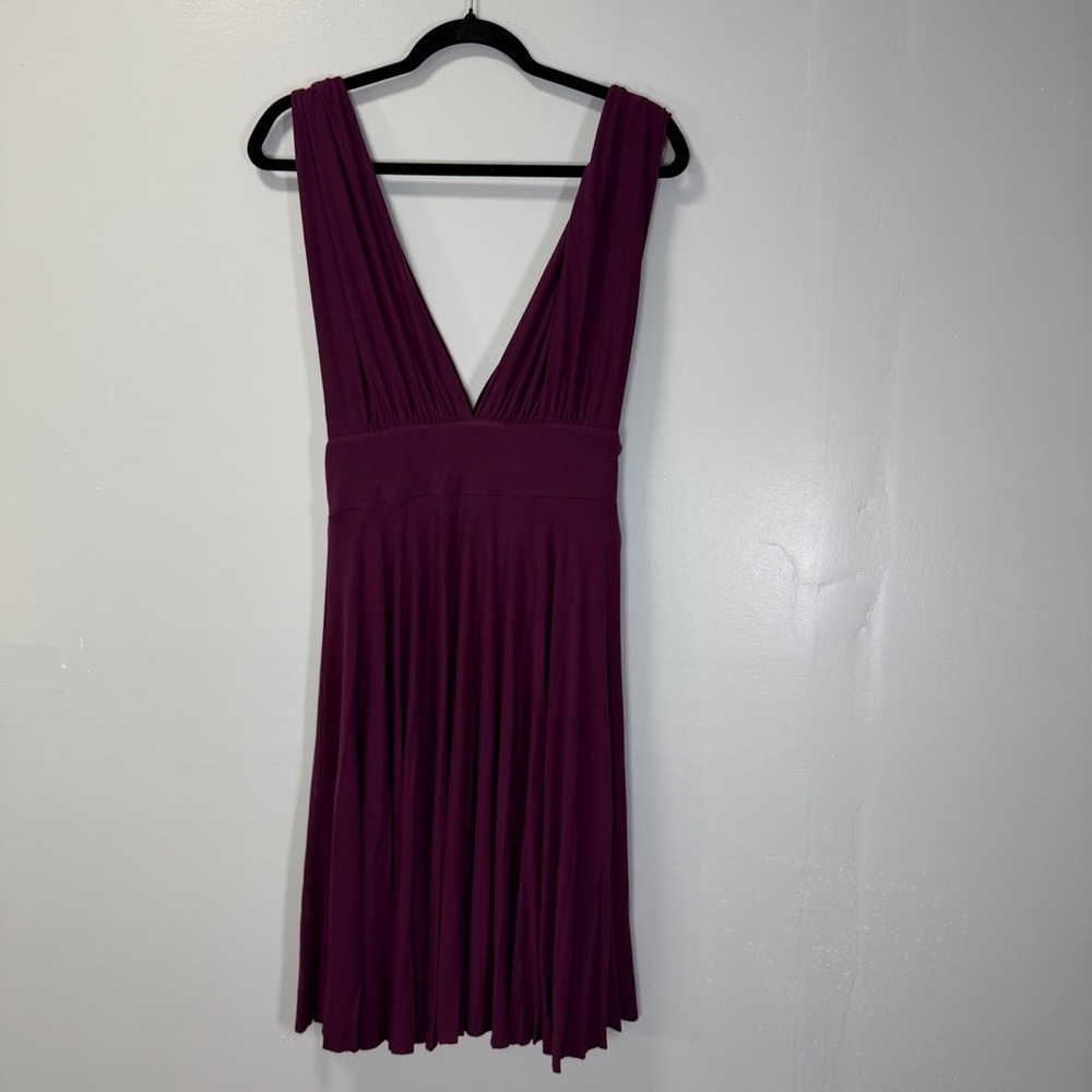 White House Black Market Purple V-Neck Pleated Fit & Flare Dress 6‎